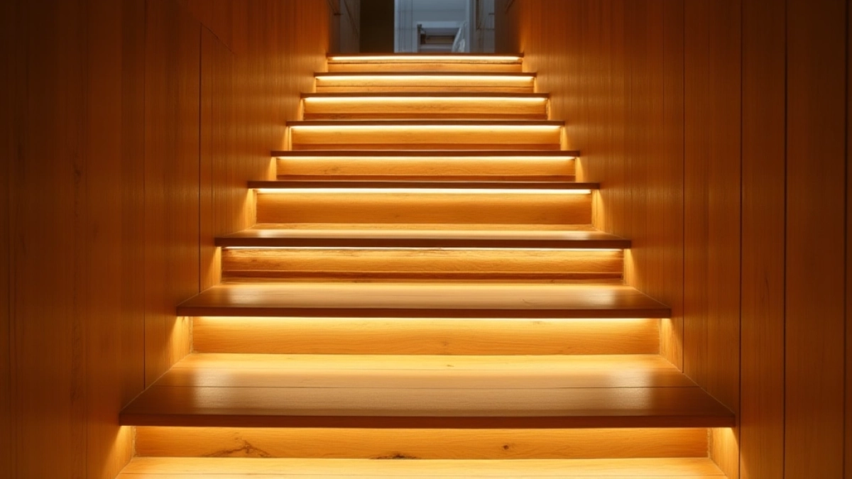 jak zrobić schody z paneli podłogowych podświetlane